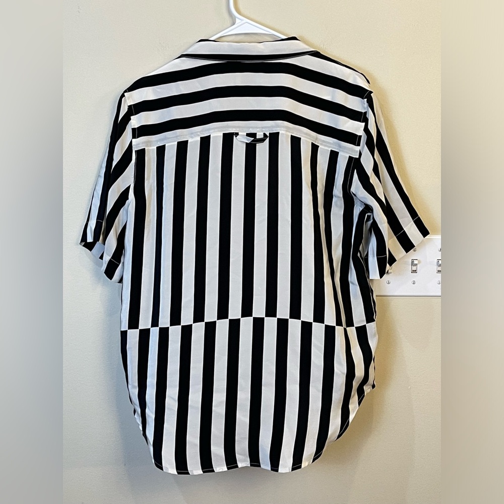 AYR Black and White Vertical Stripe Button-Down Shirt - Picture 6 of 7